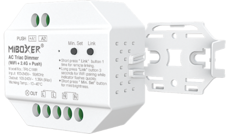 Controllere - Controller Dimmer Led AC Triac, WiFi + 2.4Ghz + Push, Tuya, MiBoxer TRI-C1WR