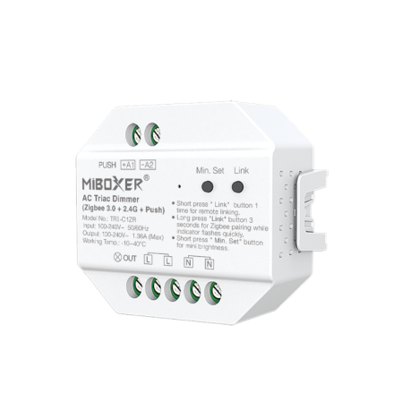 Controller Dimmer Led AC Triac, Zigbee 3.0 + RF 2.4Ghz + Push, MiBoxer TRI-C1ZR [1]
