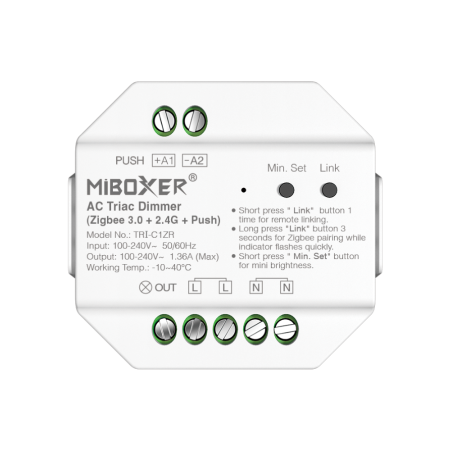 Controllere - Controller Dimmer Led AC Triac, Zigbee 3.0 + RF 2.4Ghz + Push, MiBoxer TRI-C1ZR