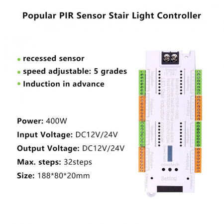 Controler de lumina cu senzor de miscare LED pentru scara, alb, 32 canale led36chw [3]