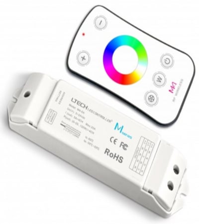 Controllere - Controller LED wireless M4+M4-3A, 4x3A, 12-24V, RF 433.92MHz, telecomanda inclusa, pentru benzi LED dimabile RGBW/CCT