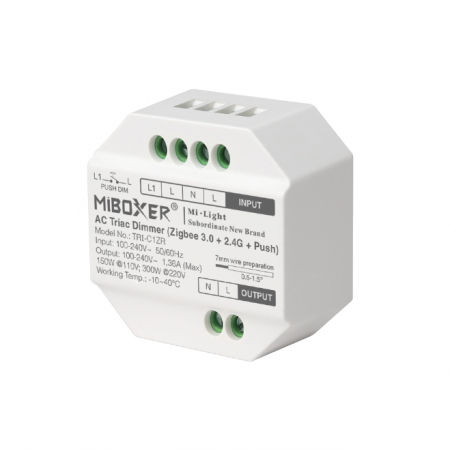 Controllere - Controller Dimmer Led AC Triac, Zigbee 3.0 + RF 2.4Ghz + Push, MiBoxer TRI-C1ZR