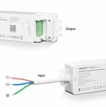 Driver LED MiBoxer 75W, 2in1 sursa si controller, dimmer, RGB+CCT, WiFi+2.4GHz, 24V, 3A, control app & telecomanda, Tuya, AC100-240V, IP20 [2]