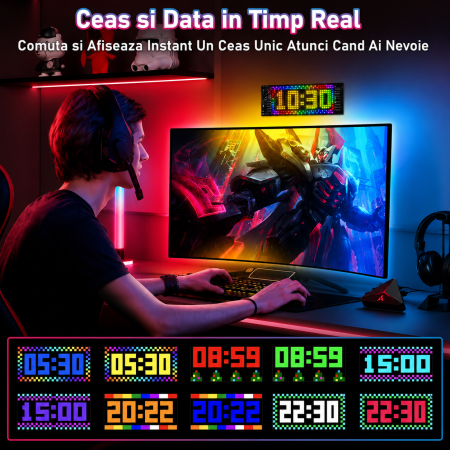 Ecran/sticker LED RGB flexibil 20 × 64 pixeli, 34.8 × 10.2 cm, Bluetooth, USB 5V, IP65 [5]