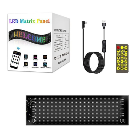 Panouri led - Ecran/sticker LED RGB flexibil 20 × 64 pixeli, 34.8 × 10.2 cm, Bluetooth, USB 5V, IP65