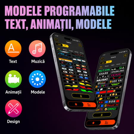 Ecran/sticker LED RGB flexibil 20 × 64 pixeli, 34.8 × 10.2 cm, Bluetooth, USB 5V, IP65 [1]