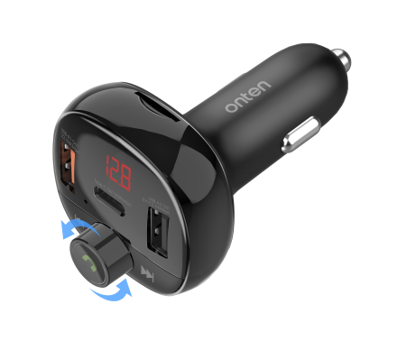 Audio - Modulator FM Bluetooth 5.3 si incarcator auto ONTEN OTN-CW79, 65W, USB-C, 2x USB-A, microSD, Hands-Free, 12-24V