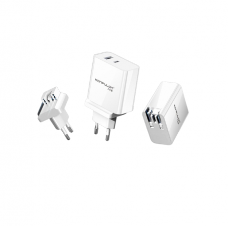 Accesorii telefoane - Incarcator telefon pliabil EU/US Konfulon C75, alb, GaN PD 65W Fast Charge