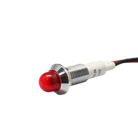 Indicatoare si martori - Indicator LED cap sferic de panou din alama, 10mm, 2 fire 20cm, rosu, 12V DC, IP67, FL1M-10BW-1-RED