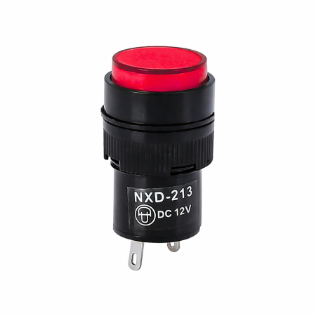 Indicatoare si martori - Indicator LED de panou din plastic, 16mm, 2 pini, rosu, 12V DC, IP20, FL1P-16NJ-1-RED