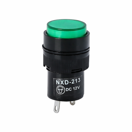 Indicatoare si martori - Indicator LED de panou din plastic, 16mm, 2 pini, verde, 12V DC, IP20, FL1P-16NJ-1-GREEN