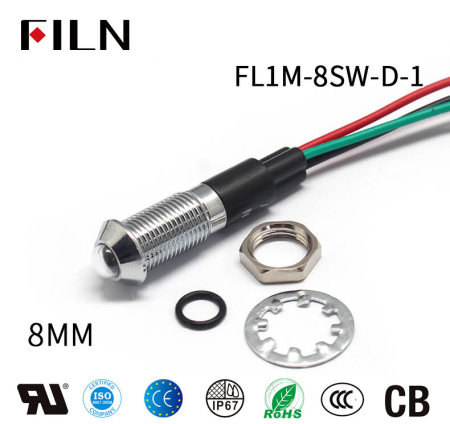 Indicator LED bicolor de panou din alama, 8mm, 3 fire 20cm, 2 culori rosu+verde, 12-24V DC, IP65, FL1M-08SW-1-D [1]