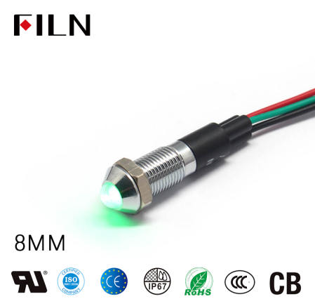Indicator LED bicolor de panou din alama, 8mm, 3 fire 20cm, 2 culori rosu+verde, 12-24V DC, IP65, FL1M-08SW-1-D [2]