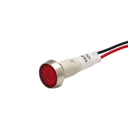 Componente electrice si electronice - Indicator LED incastrat de panou din plastic, 10mm, 2 fire 20cm, rosu, 12-24V DC, IP65, FL1P-10NW-4-RED