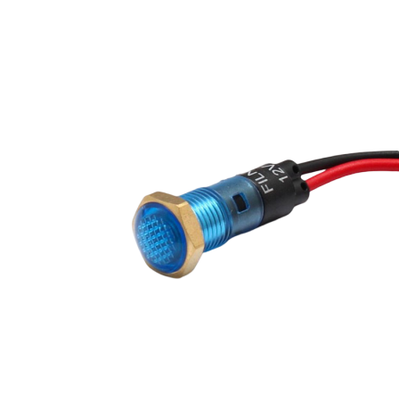 Indicatoare si martori - Indicator LED de panou din plastic, 8mm, 2 fire 20cm, albastru, 12-24V DC, IP55, FL1P-08NW-1-BLUE
