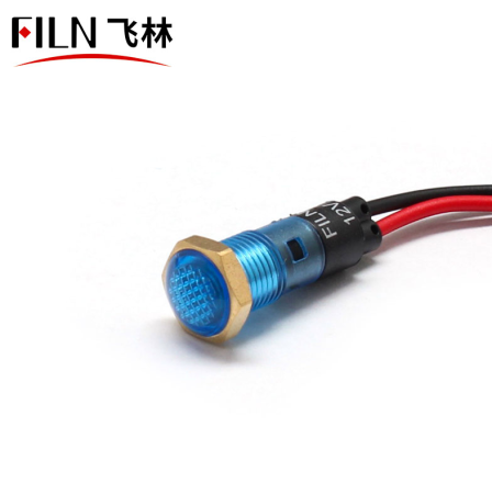 Indicator LED de panou din plastic, 8mm, 2 fire 20cm, albastru, 12-24V DC, IP55, FL1P-08NW-1-BLUE [1]