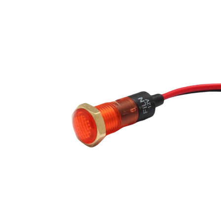 Indicatoare si martori - Indicator LED de panou din plastic, 8mm, 2 fire 20cm, galben, 12-24V DC, IP55, FL1P-08NW-1-YELLOW