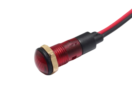 Indicatoare si martori - Indicator LED de panou din plastic, 8mm, 2 fire 20cm, rosu, 12-24V DC, IP55, FL1P-08NW-1-RED