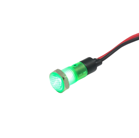 Indicatoare si martori - Indicator LED de panou din plastic, 8mm, 2 fire 20cm, verde, 12-24V DC, IP55, FL1P-08NW-1-GREEN