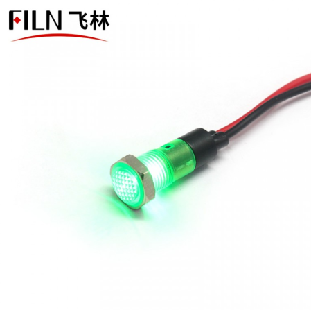 Indicator LED de panou din plastic, 8mm, 2 fire 20cm, verde, 12-24V DC, IP55, FL1P-08NW-1-GREEN [1]