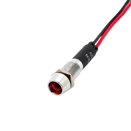 Indicatoare si martori - Indicator LED incastrat de panou din alama, 8mm, 2 fire 20cm, rosu, 12-24V DC, IP65 FL1M-08CW-1- RED