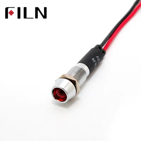 Indicator LED incastrat de panou din alama, 8mm, 2 fire 20cm, rosu, 12-24V DC, IP65 FL1M-08CW-1- RED [1]