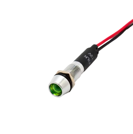 Indicatoare si martori - Indicator LED incastrat de panou din alama, 8mm, 2 fire 20cm, verde, 12-24V DC, IP65, FL1M-08CW-1-GREEN