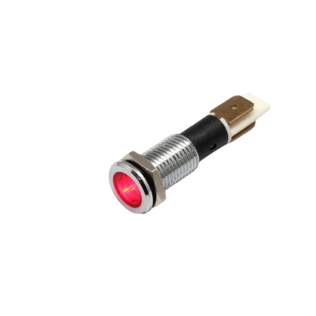Indicatoare si martori - Indicator LED plat de panou din alama, 10mm, pini 6.3mm, rosu, 12-24V DC, IP65, FL1M-10FJ-1-RED