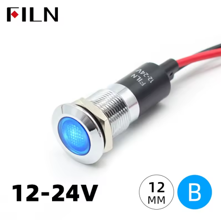 Indicator LED plat de panou alama 12mm, 2 fire 20cm, albastru, 12-24V DC, IP67, FL1M-12FW-1-BLUE [1]