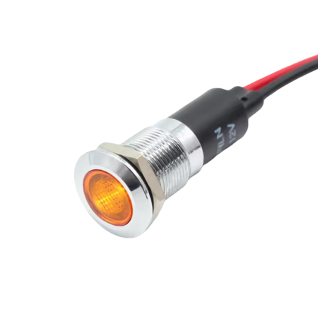 Indicatoare si martori - Indicator LED plat de panou alama 12mm, 2 fire 20cm, galben, 12-24V DC, IP67, FL1M-12FW-1-YELLOW