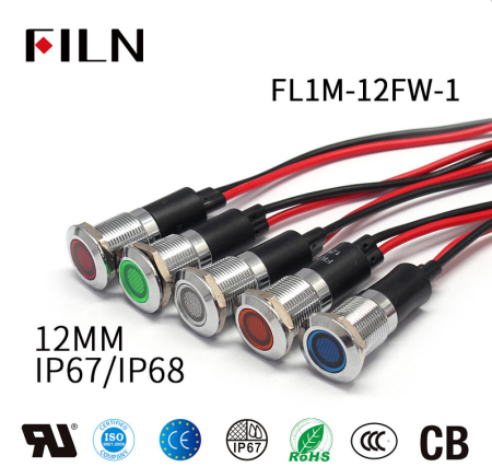 Indicator LED plat de panou alama 12mm, 2 fire 20cm, verde, 12-24V DC, IP67, FL1M-12FW-1-GREEN [2]