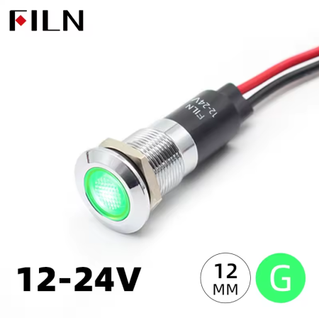 Indicator LED plat de panou alama 12mm, 2 fire 20cm, verde, 12-24V DC, IP67, FL1M-12FW-1-GREEN [1]