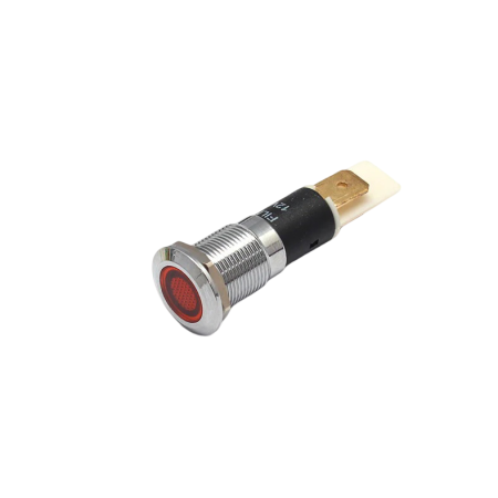 Indicatoare si martori - Indicator LED plat de panou din alama, 12mm, pini 6.3mm, rosu, 12-24V DC, IP67, FL1M-12FJ-1-RED