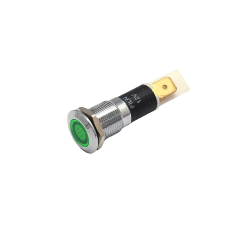 Indicatoare si martori - Indicator LED plat de panou din alama, 12mm, pini 6.3mm, verde, 12-24V DC, IP67, FL1M-12FJ-1-GREEN