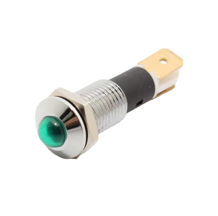 Indicatoare si martori - Indicator LED plat de panou din alama, 14mm, pini 6.3mm, verde, 12-24V DC, IP67, FL1M-14SJ-1-GREEN