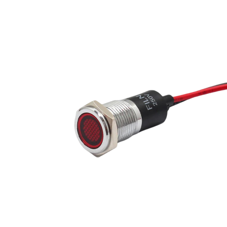 Indicatoare si martori - Indicator LED incastrat de panou din alama, 16mm, 2 fire 20cm, rosu, 12-24V DC, IP67, FL1M-16FW-1-RED