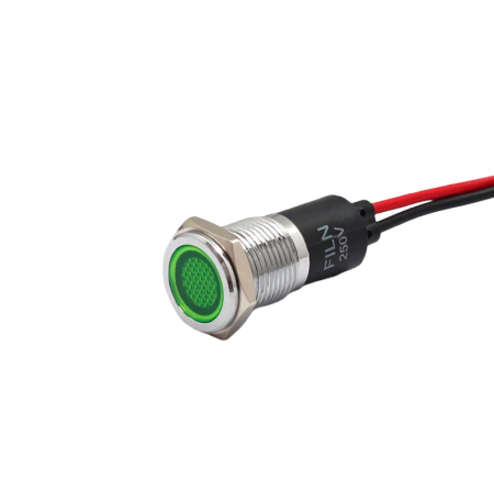 Indicatoare si martori - Indicator LED incastrat de panou din alama, 16mm, 2 fire 20cm, verde, 12-24V DC, IP67, FL1M-16FW-1-GREEN