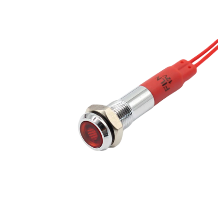 Indicatoare si martori - Indicator LED plat de panou alama 6mm, 2 fire 20cm, rosu, 12-24V DC, IP65, FL1M-06FW-1-RED