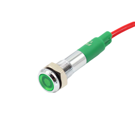 Indicatoare si martori - Indicator LED plat de panou alama 6mm, 2 fire 20cm, verde, 12-24V DC, IP65, FL1M-06FW-1-GREEN