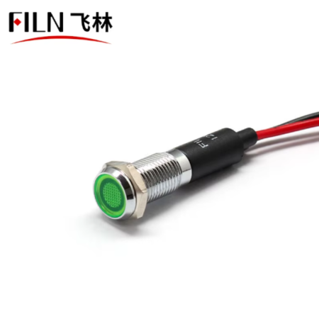 Indicator LED plat de panou alama 8mm, 2 fire 20cm, verde, 12-24V DC, IP67, FL1M-08FW-1-GREEN [1]