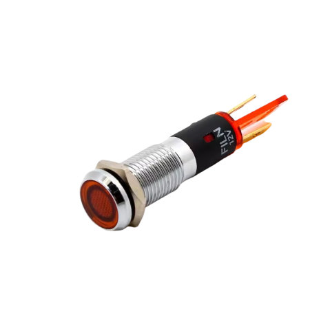Indicatoare si martori - Indicator LED plat de panou din alama, 8mm, pini 2.8mm, rosu, 12-24V DC, IP65, FL1M-08FJ-1-RED