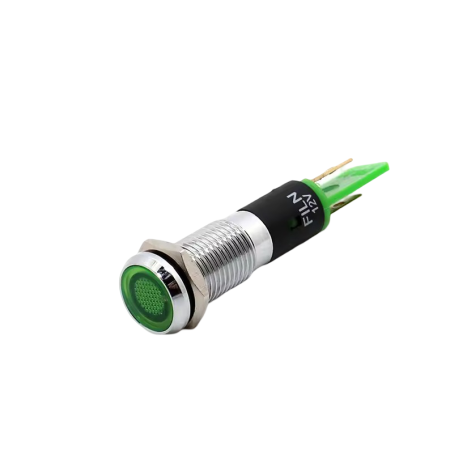 Indicatoare si martori - Indicator LED plat de panou din alama, 8mm, pini 2.8mm, verde, 12-24V DC, IP65, FL1M-08FJ-1-GREEN