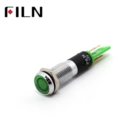 Indicator LED plat de panou din alama, 8mm, pini 2.8mm, verde, 12-24V DC, IP65, FL1M-08FJ-1-GREEN [2]