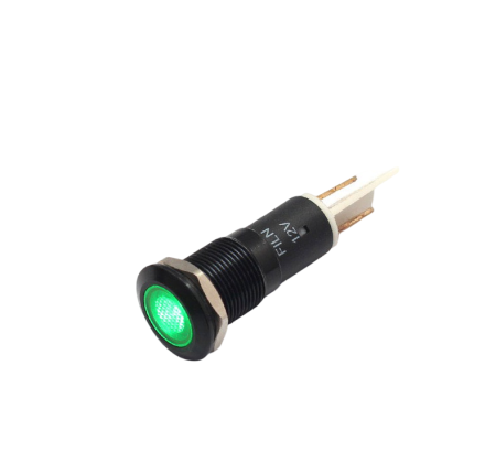 Indicatoare si martori - Indicator LED plat de panou din aluminiu anodizat, 12mm, pini 6.3mm, verde, 12-24V DC, IP67, FL1A-12FJ-1-GREEN