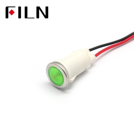 Indicator LED snap de panou din plastic, 12.5mm, 2 fire 20cm, verde, 12-24V DC, IP65, FL1P-12.5QW-2-GREEN [1]