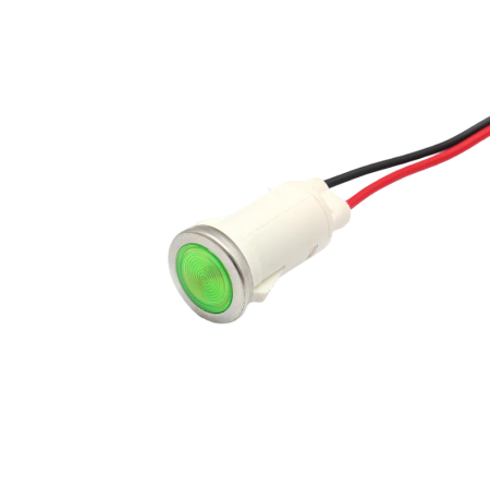 Indicatoare si martori - Indicator LED snap de panou din plastic, 12.5mm, 2 fire 20cm, verde, 12-24V DC, IP65, FL1P-12.5QW-2-GREEN