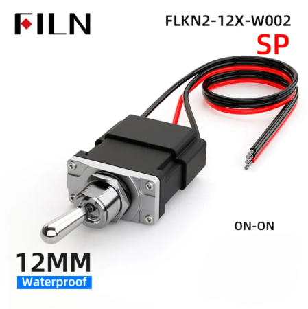 Intrerupator basculant cu mentinere, 12mm, 2 pozitii, 3 fire, ON-ON, 16A 125/250VAC, 20A 24VDC, SPDT, IP67, FLKN2-12X-W [3]