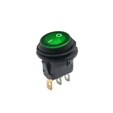 Componente electrice si electronice - Intrerupator basculant/rocker ON-OFF cu mentinere, ermetic, SPST, 6A 250V AC, montaj panou, LED verde, 20mm, IP67, KCD1-101-11-GREEN