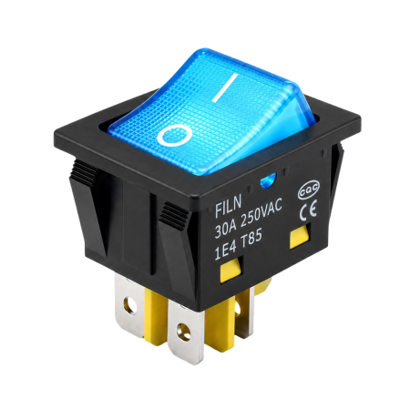 Intrerupatoare si comutatoare de circuit - Intrerupator/rocker basculant ON-OFF KCD4, 4 pini, LED albastru, 30A, 250VAC, 30x22 mm