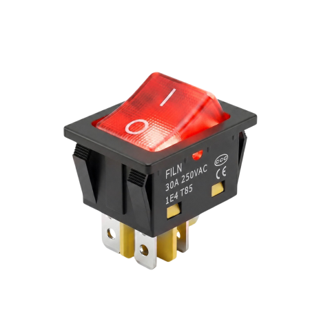 Intrerupatoare si comutatoare de circuit - Intrerupator/rocker basculant ON-OFF KCD4, 4 pini, LED rosu, 30A, 250VAC, 30x22 mm
